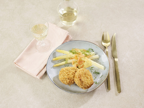 Kroketten met witte asperges & zalm